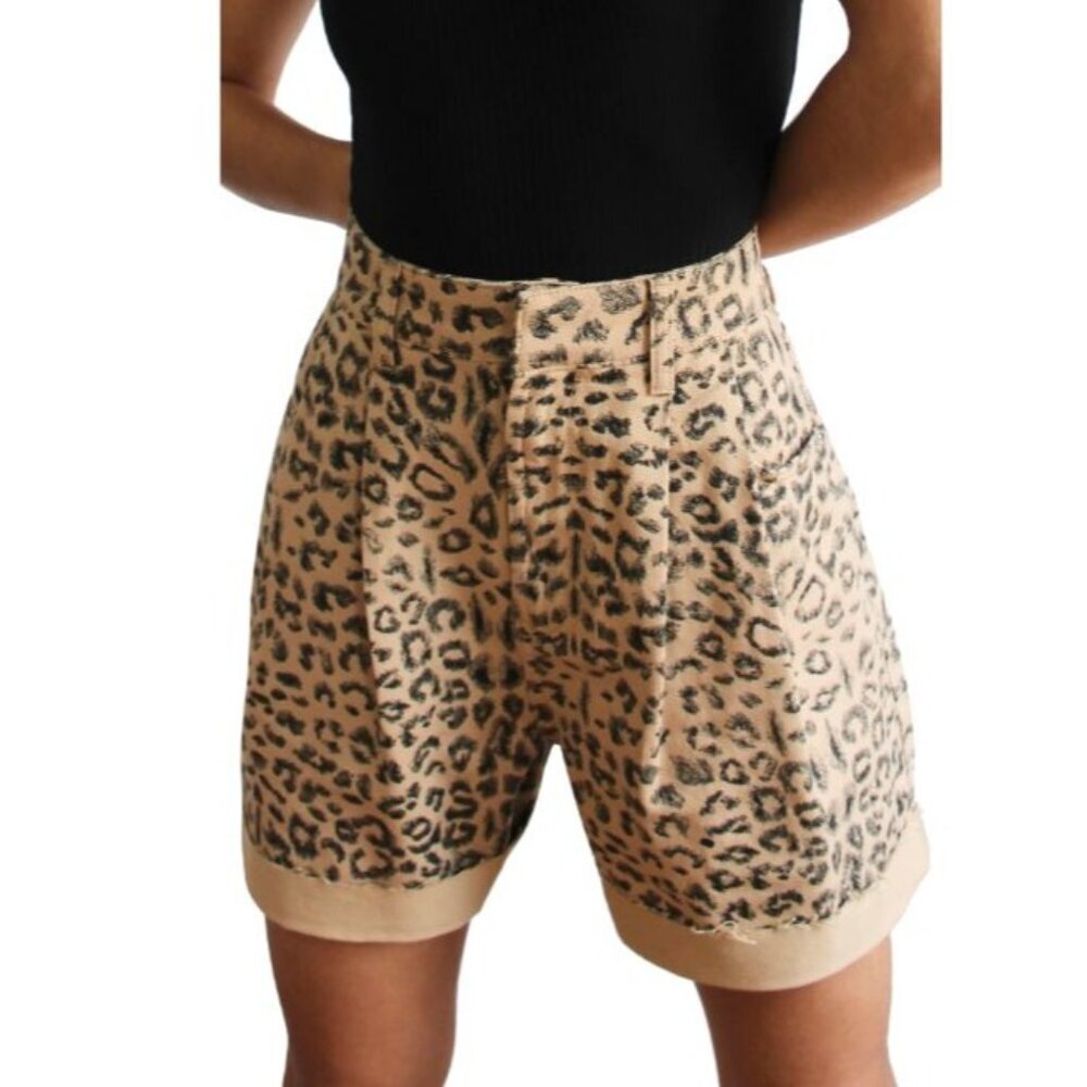 Free People High Waist Cheetah Printed Dogtown Cut Off Shorts Size 24